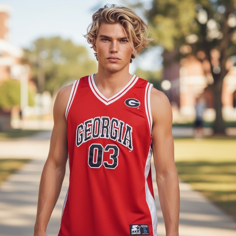 Vintage Starter Georgia Bulldogs #03 Basketball Jersey Men's L NCAA Red White